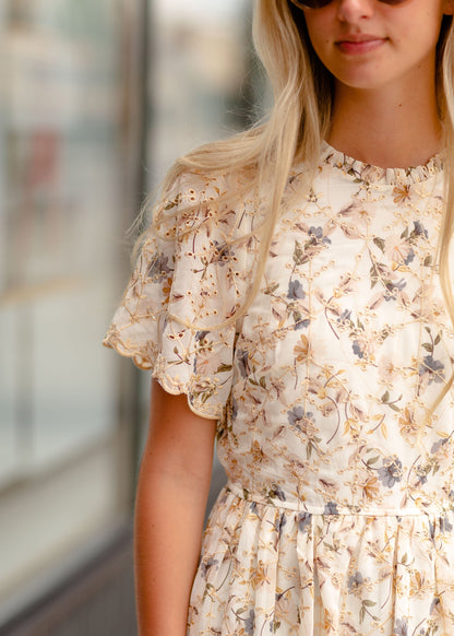 Eyelet Floral Print Midi Dress Dresses
