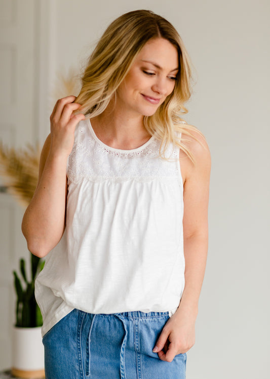 Eyelet Sleeveless Top - FINAL SALE Tops S / Pink