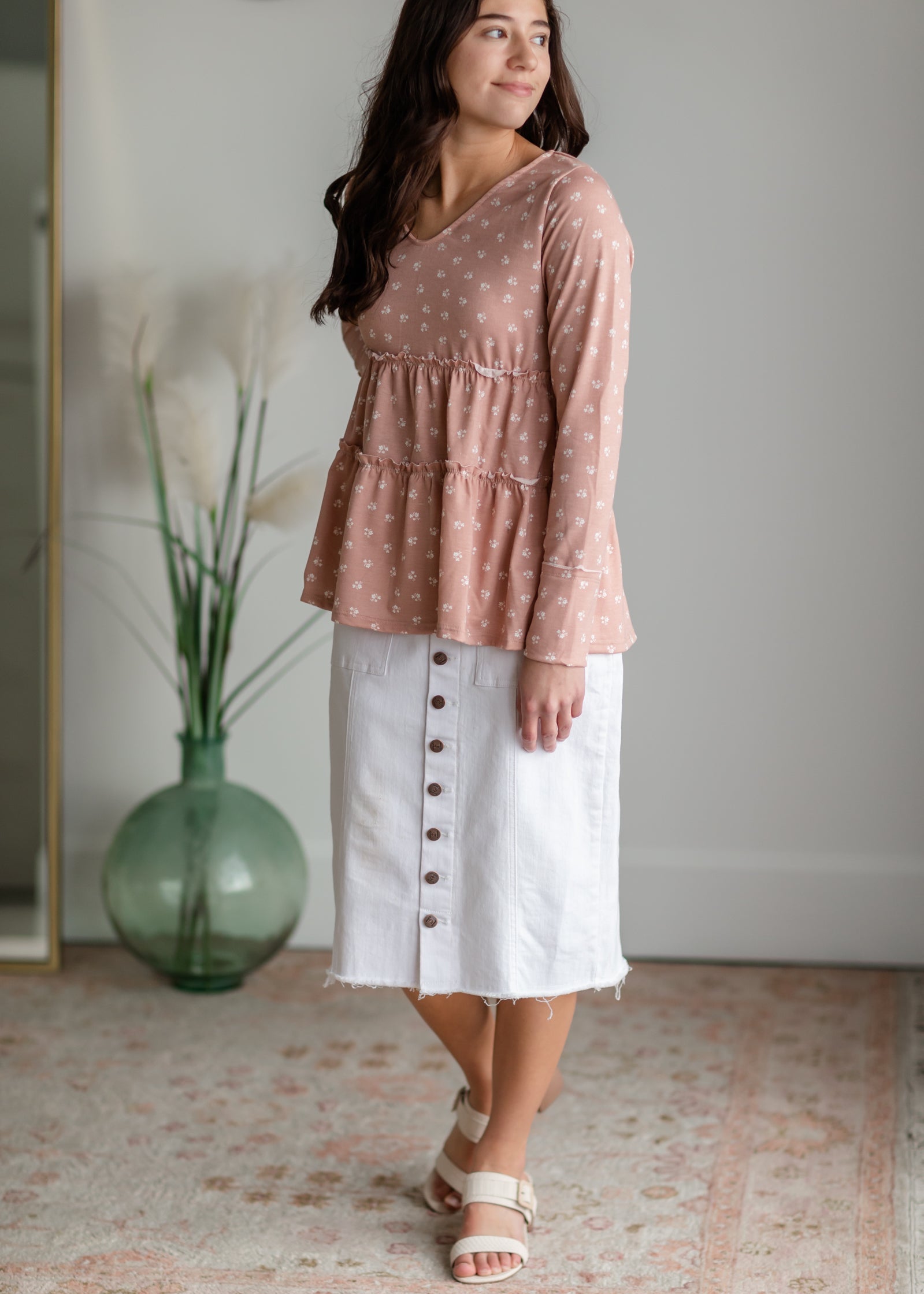 Farrah White Denim Raw Hem Midi Skirt Skirts Dongguan Haohoo Clothing