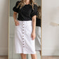 Farrah White Denim Raw Hem Midi Skirt Skirts Dongguan Haohoo Clothing