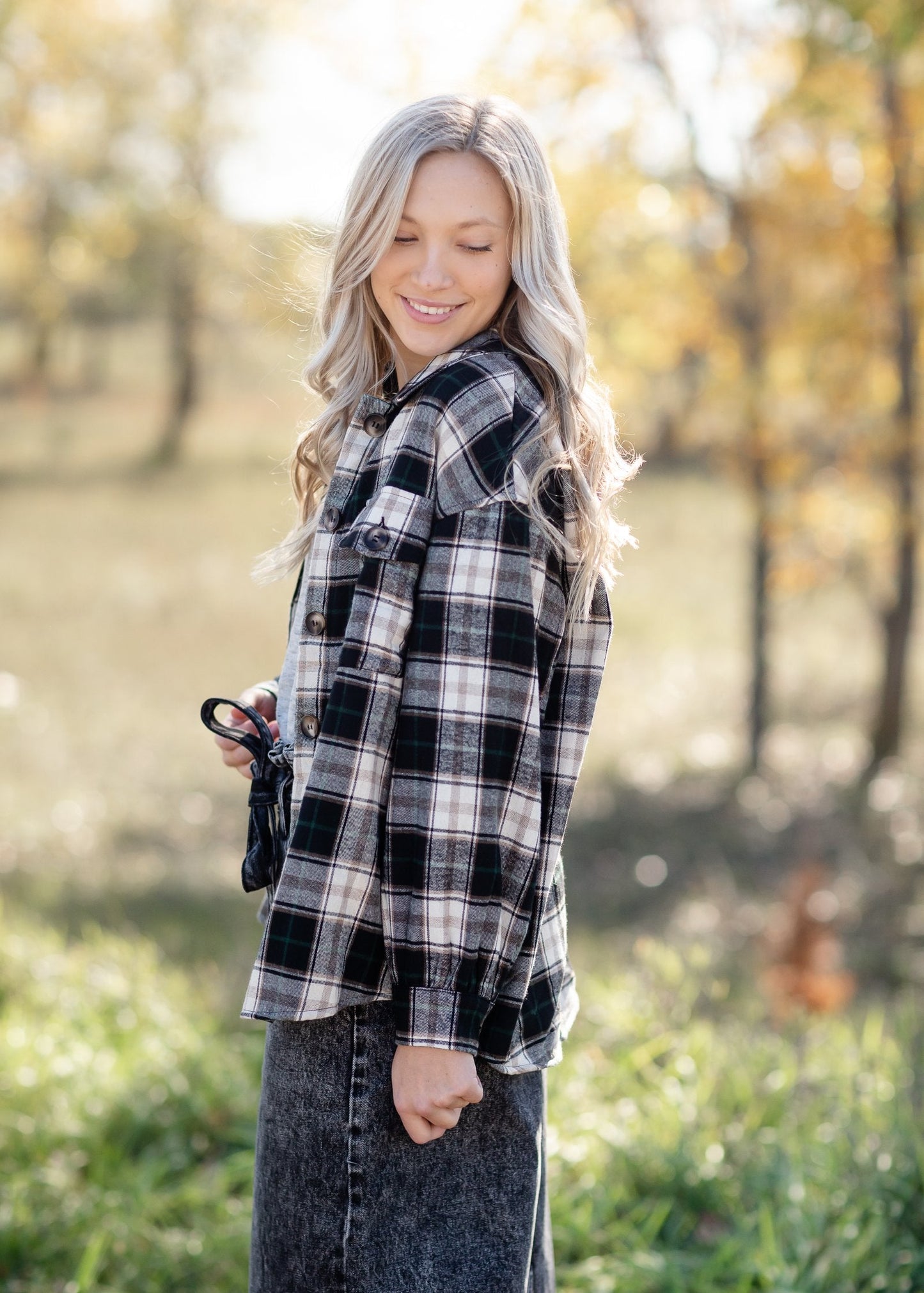 Faux Fur Lined Plaid Button Down Shacket-FINAL SALE Tops Paper Crane