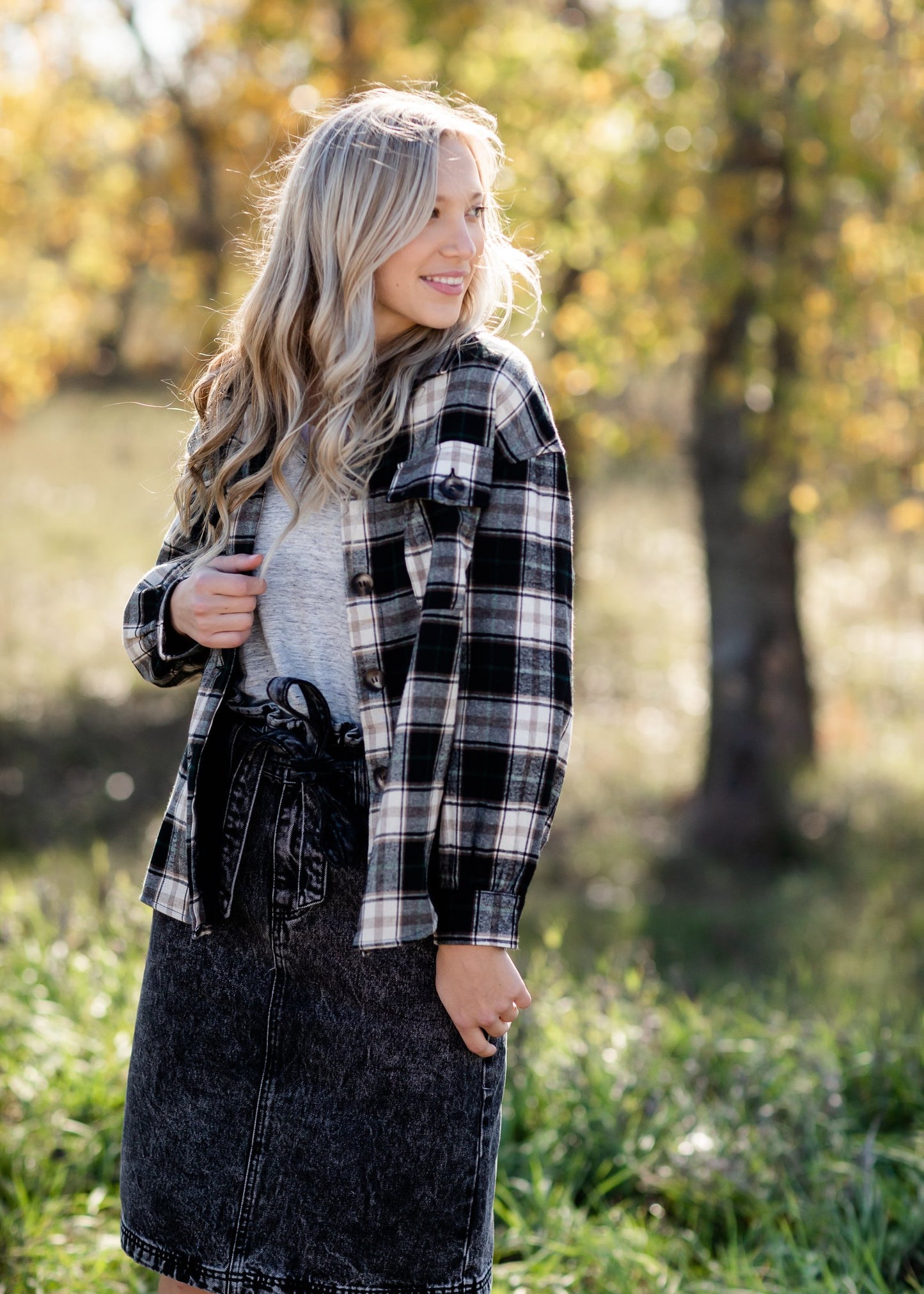 Faux Fur Lined Plaid Button Down Shacket Tops Paper Crane