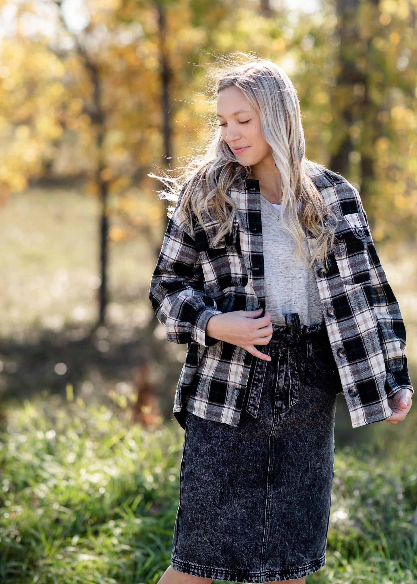 Faux Fur Lined Plaid Button Down Shacket Tops Paper Crane S