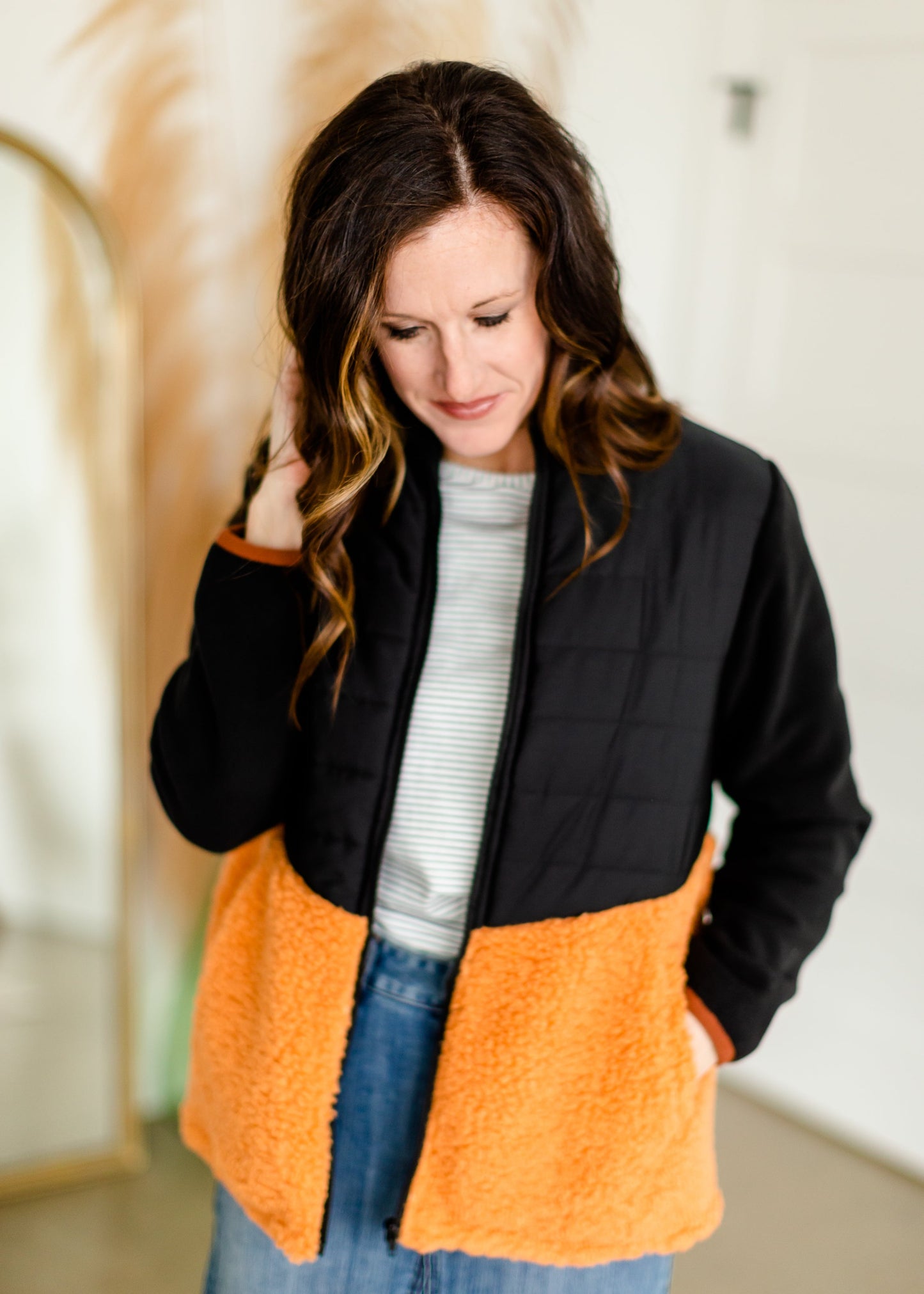 Faux Fur Zip Up Padded Jacket - FINAL SALE Tops