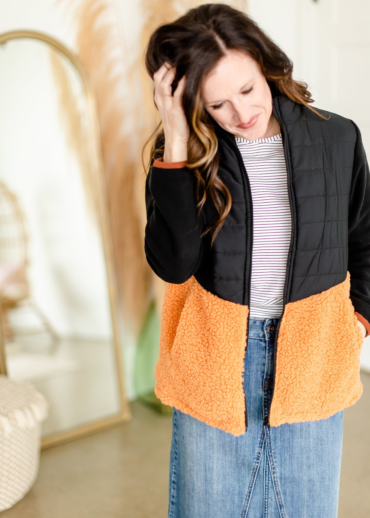 Faux Fur Zip Up Padded Jacket - FINAL SALE Tops