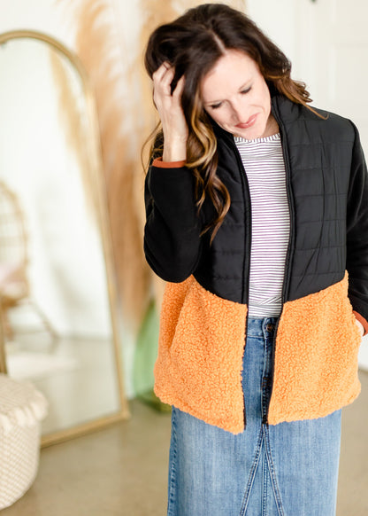 Faux Fur Zip Up Padded Jacket - FINAL SALE Tops