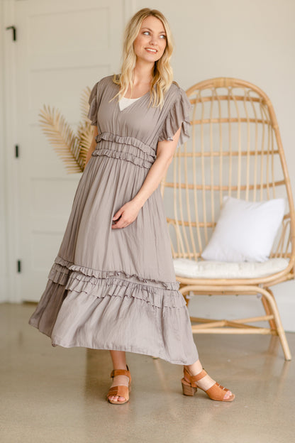 Fawn Ruffled Satin Midi Dress - FINAL SALE Dresses