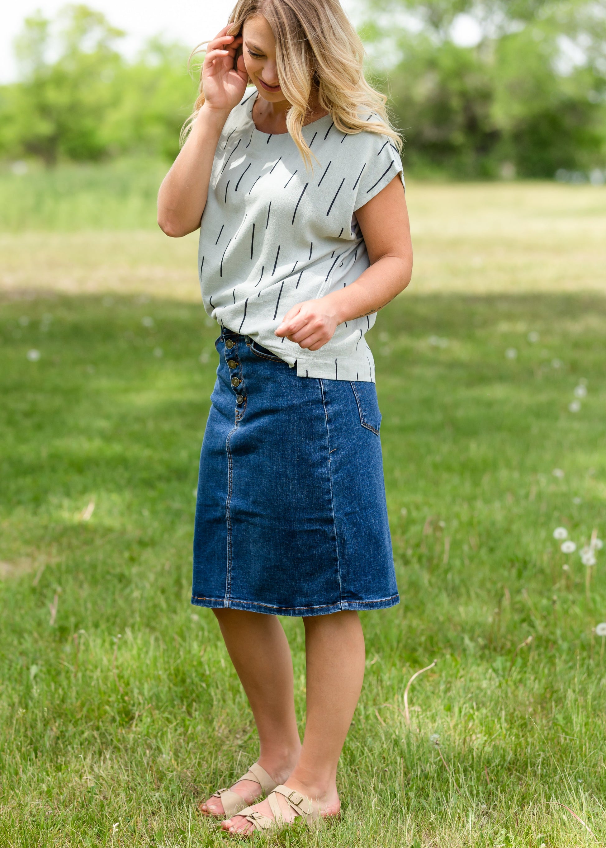 Five Button Medium Wash Jean Skirt Skirts