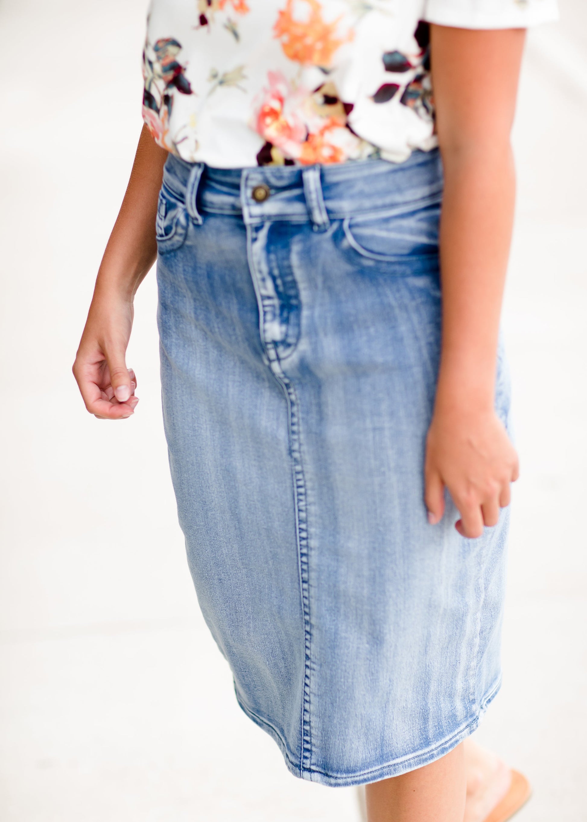 Modest denim midi skirt