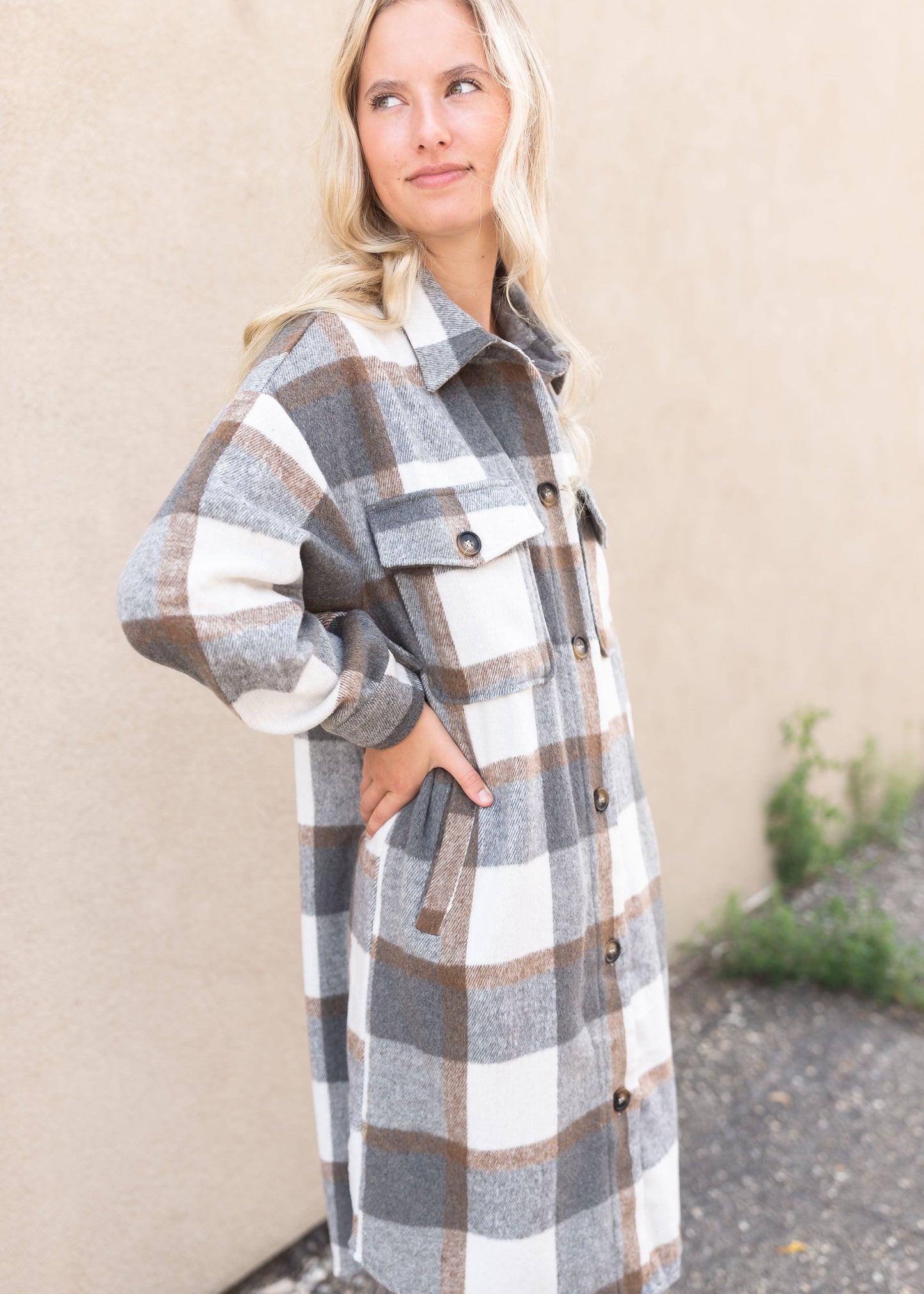 Flannel Button Down Dress Tops
