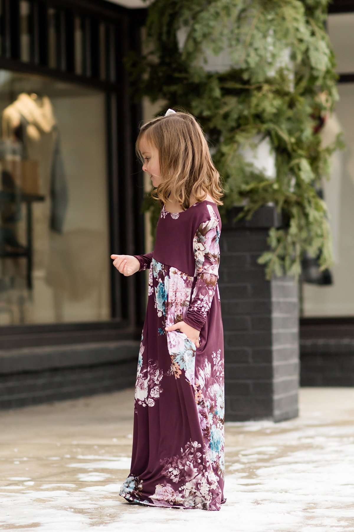 Mommy and me style floral maxi dress in plum or navy