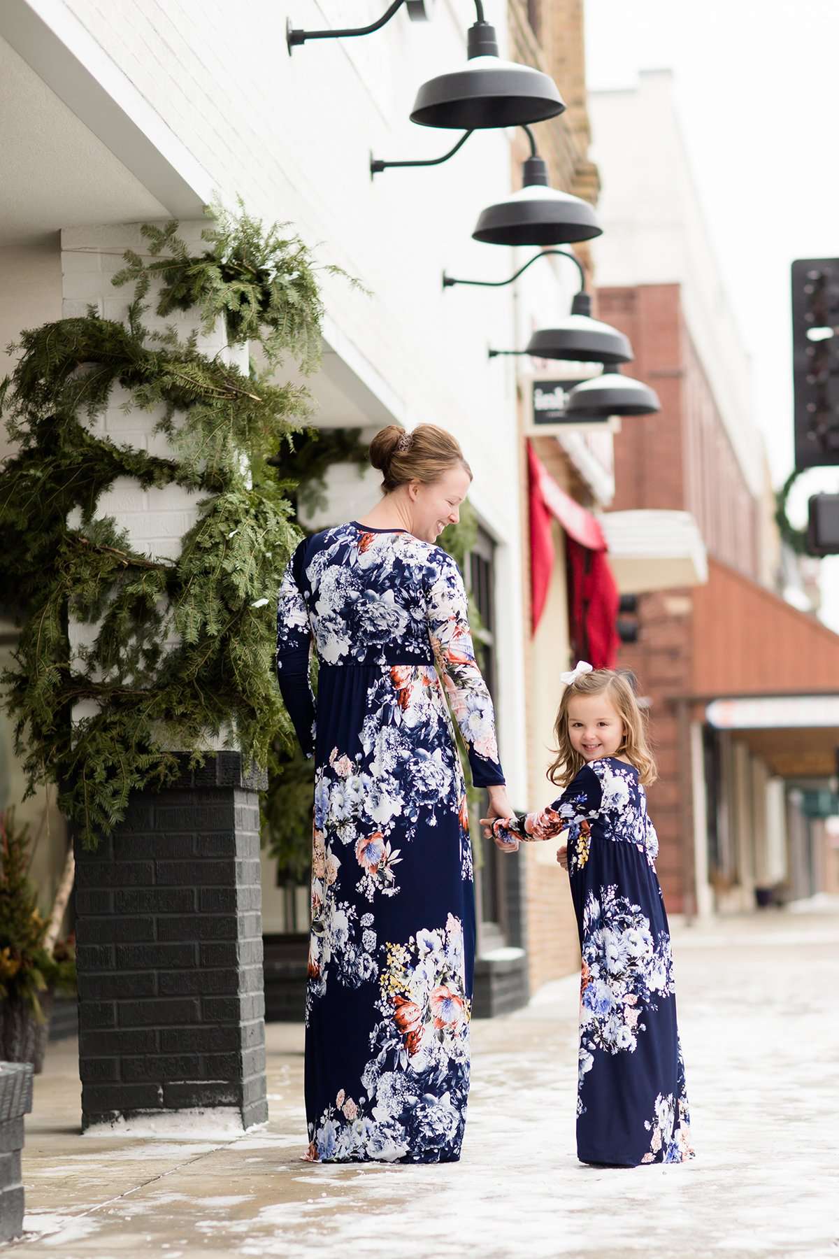 Mommy and me style floral maxi dress in plum or navy