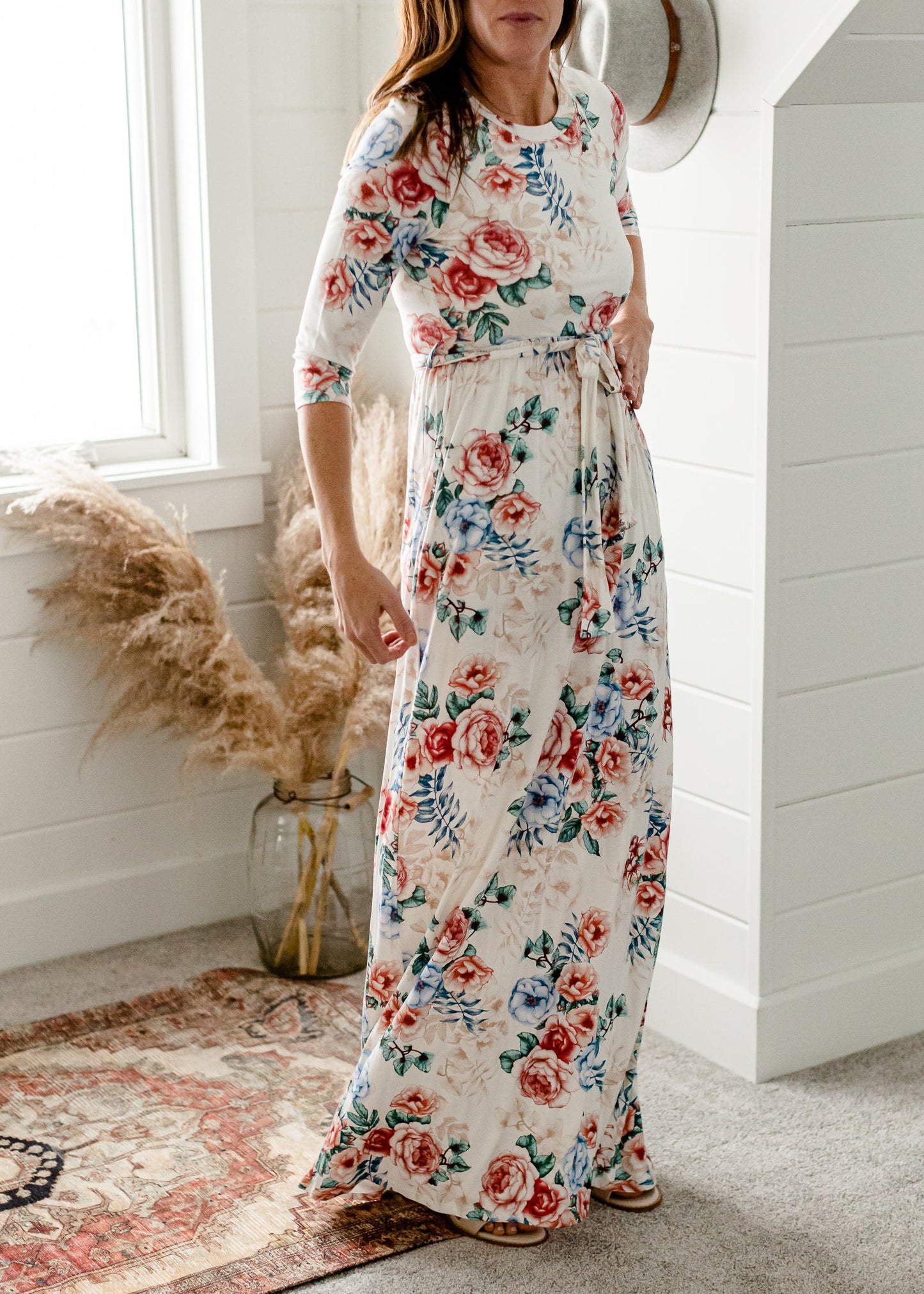 Floral 3/4 Sleeve Belted Maxi Dress - FINAL SALE Dresses