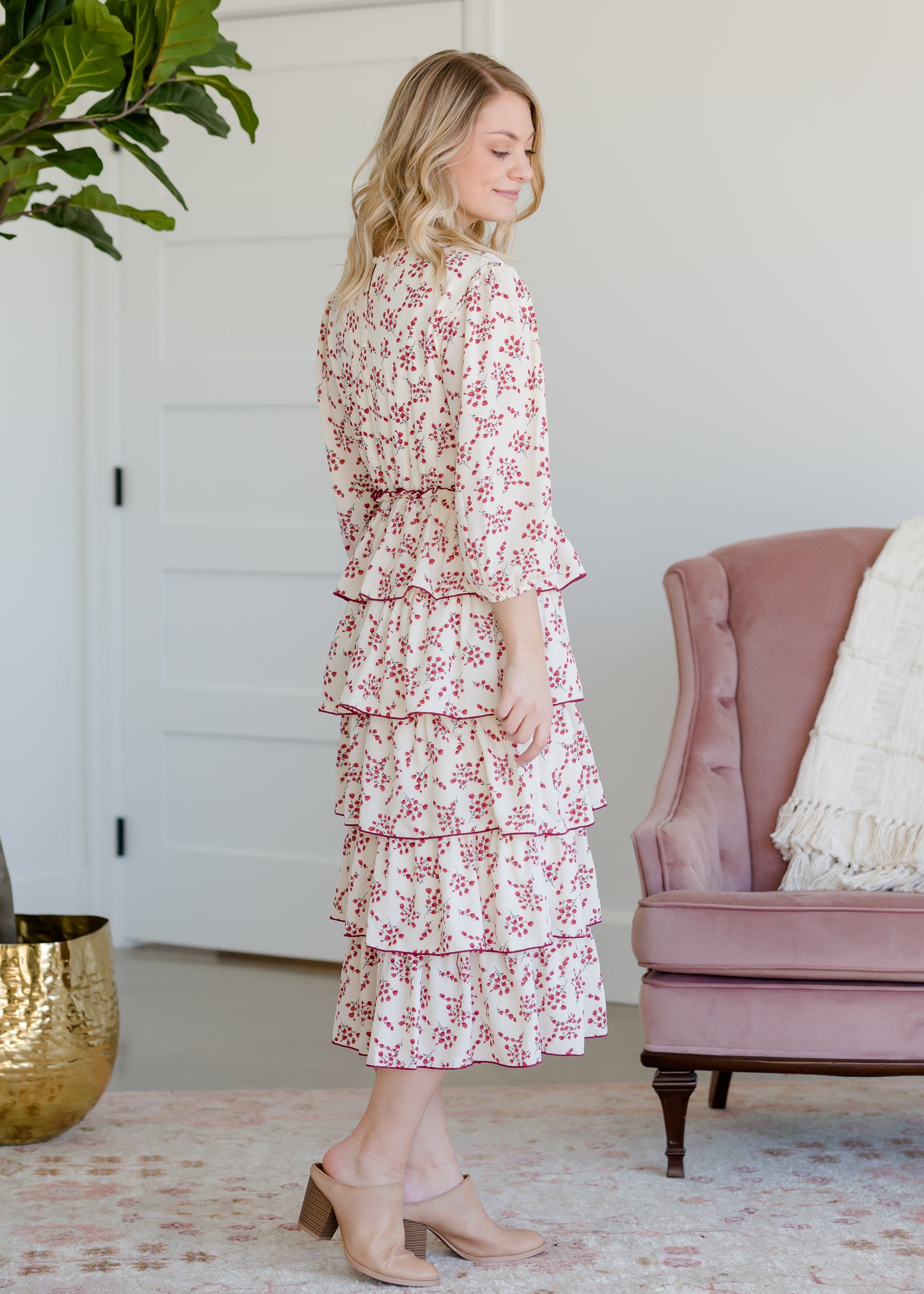 Floral and Cream Ruffled Midi Dress - FINAL SALE Dresses