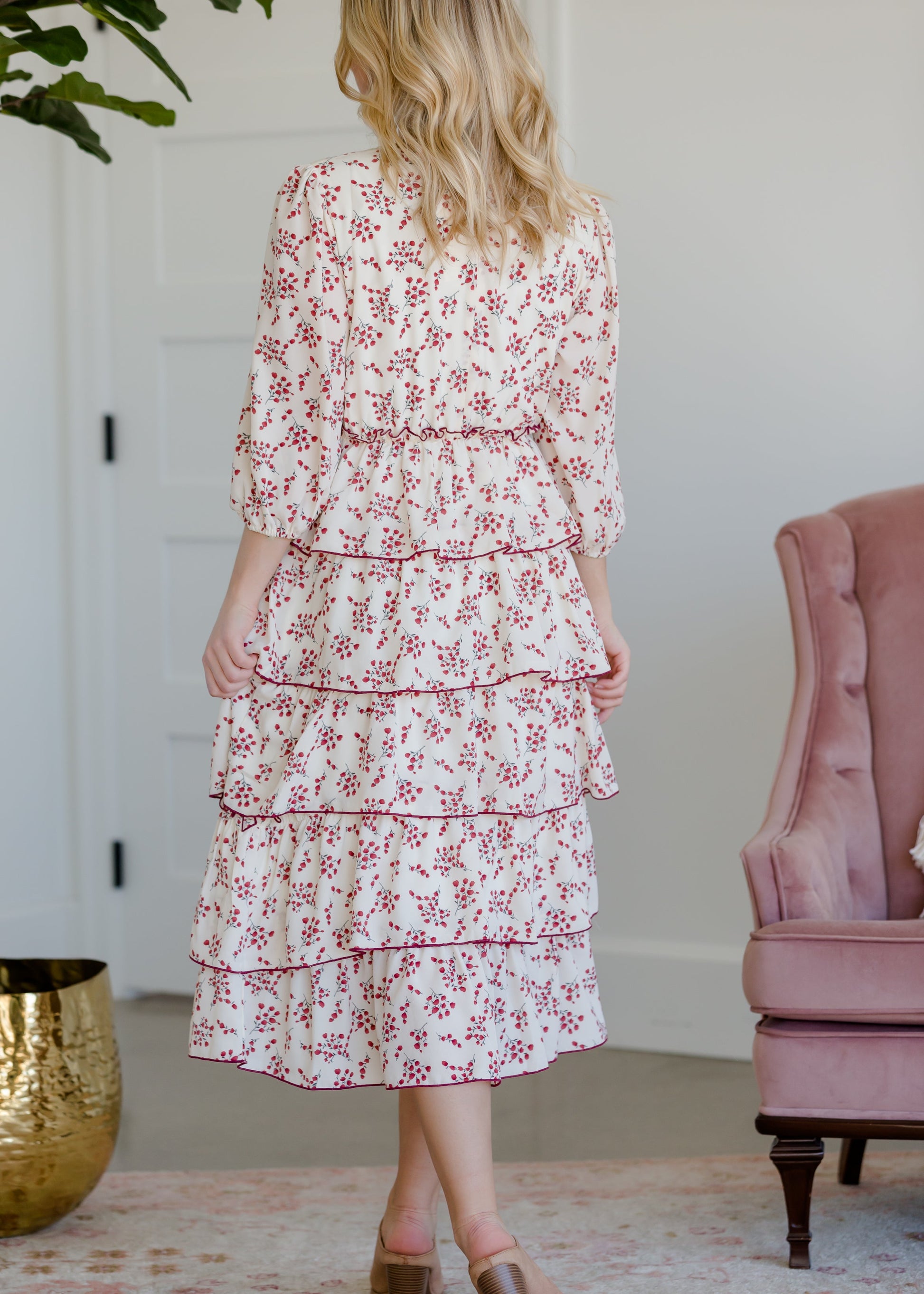 Floral and Cream Ruffled Midi Dress - FINAL SALE Dresses