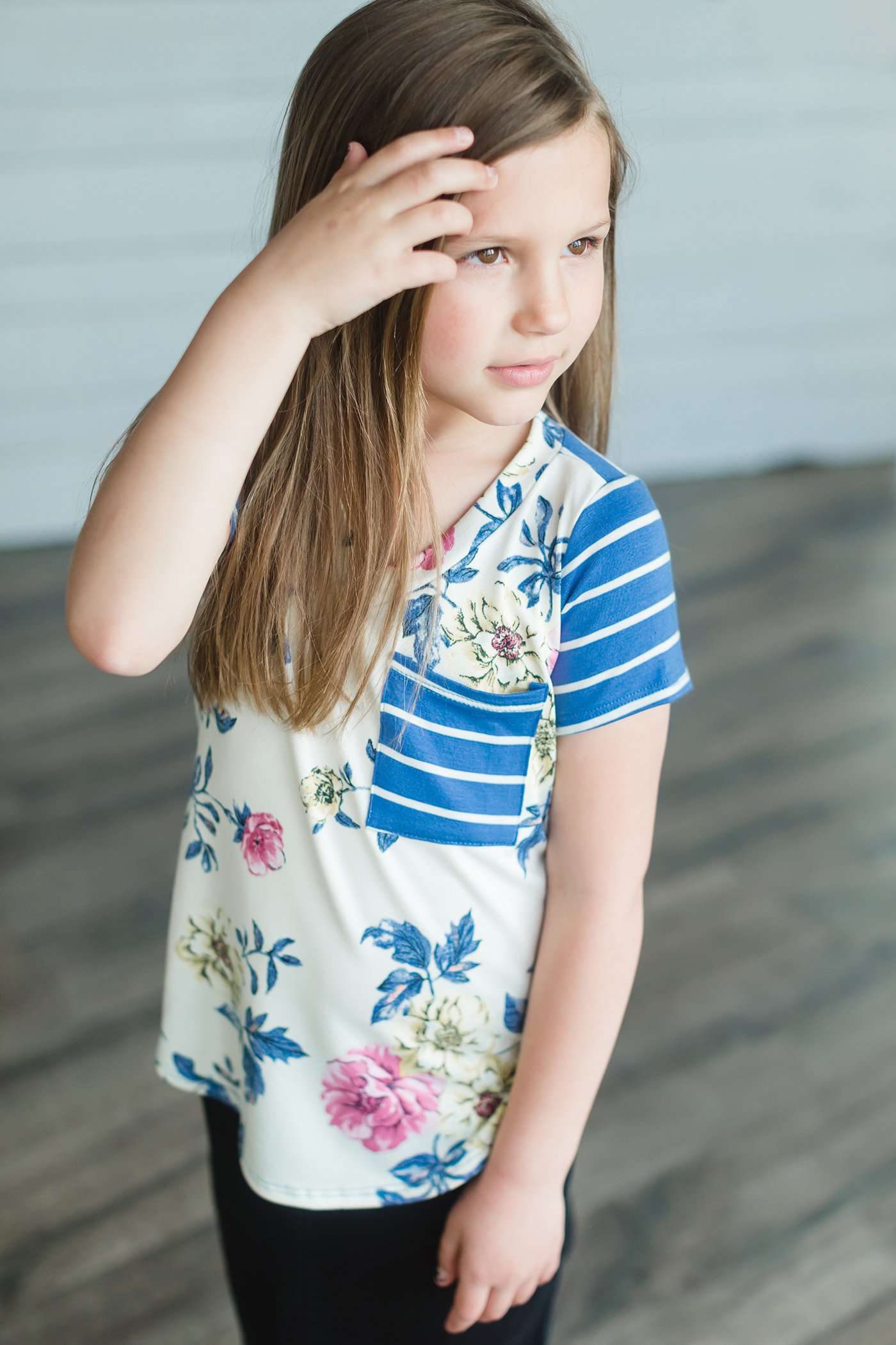 Floral and Stripe Contrast Tee-FINAL SALE Tops