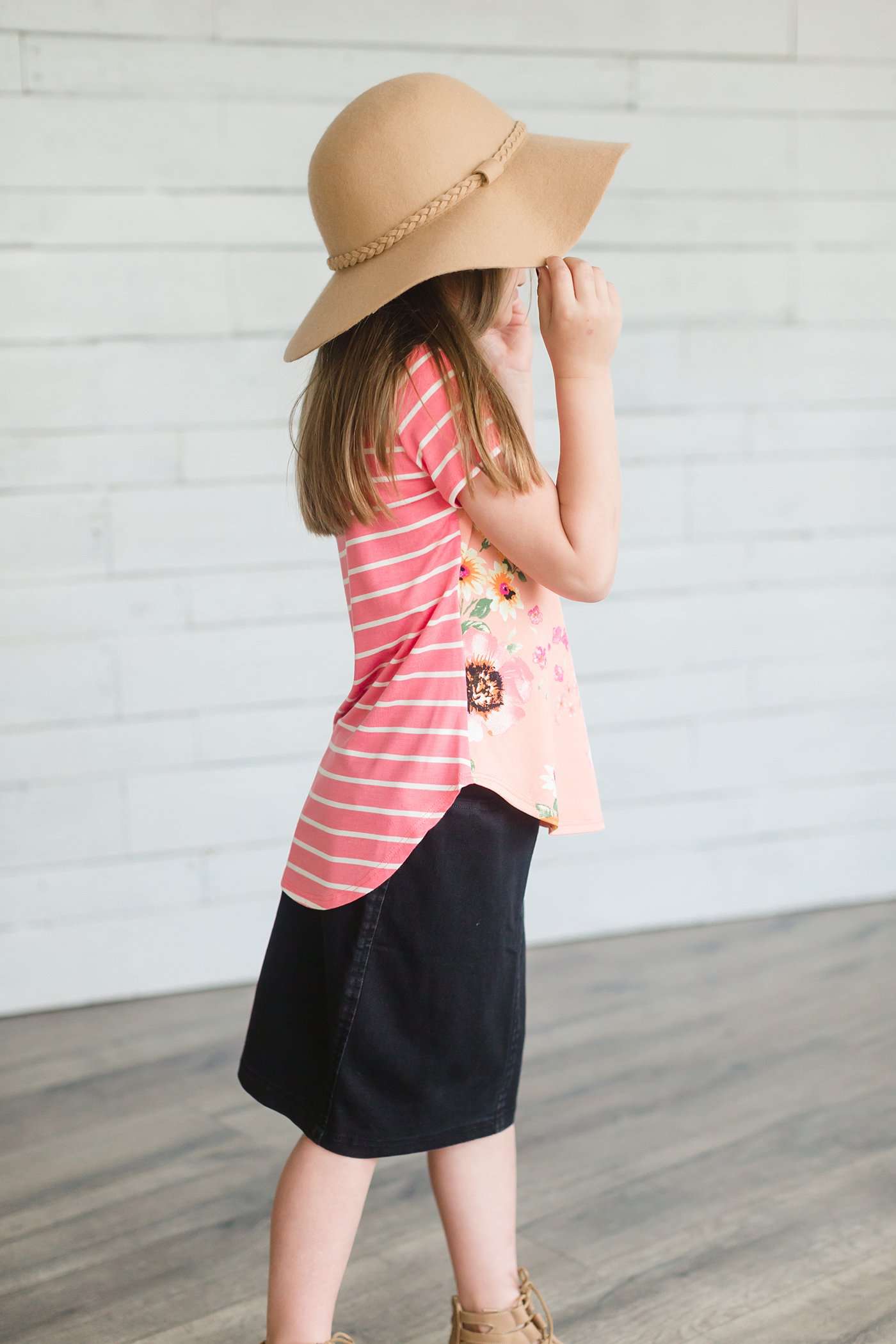 Floral and Stripe Contrast Tee-FINAL SALE Tops