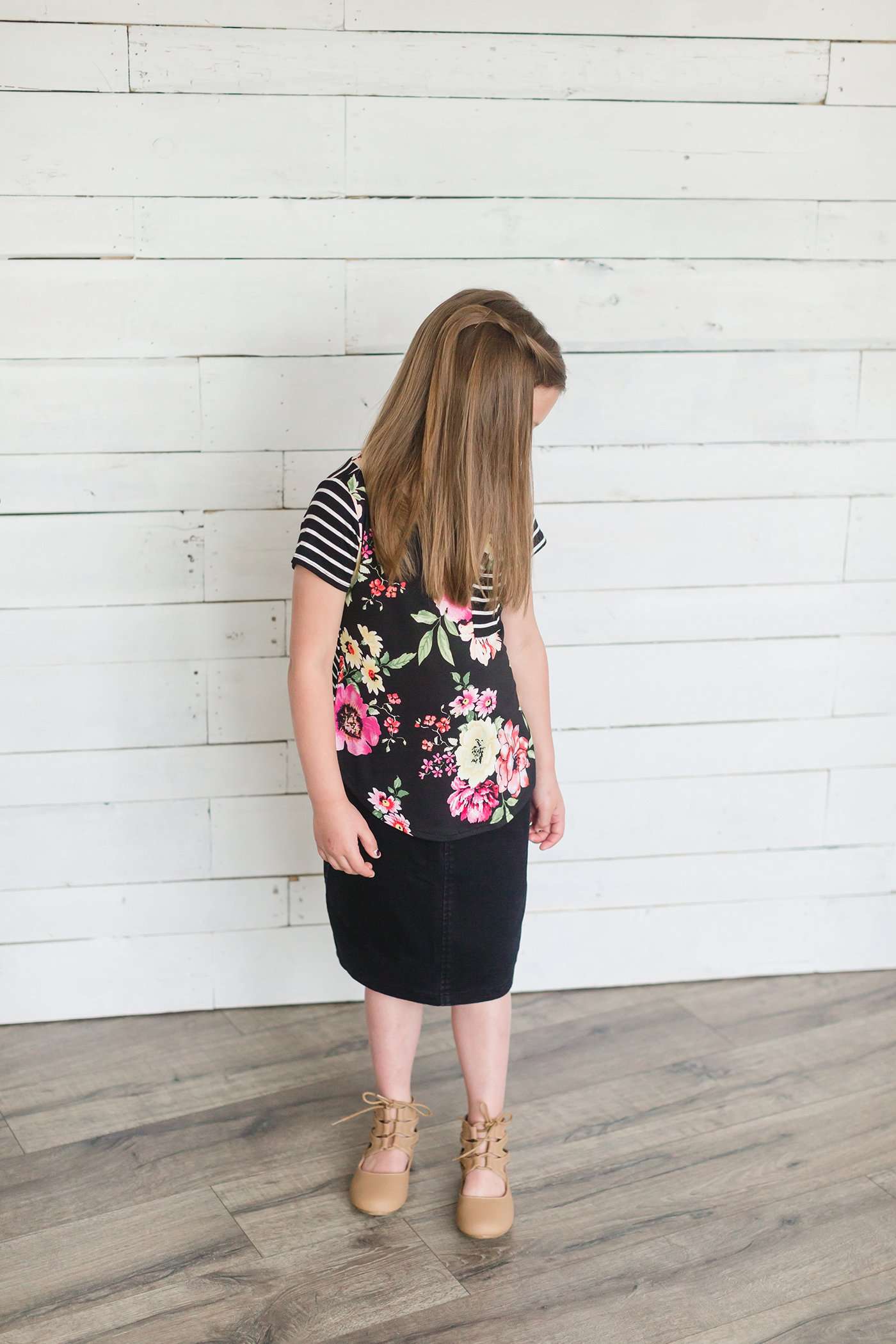 Floral and Stripe Contrast Tee-FINAL SALE Tops