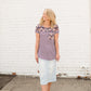 Navy Striped Modest Tee with a Floral Top and Pocket 
