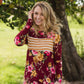 Floral and Striped Button Detail Top Tops