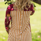 Floral and Striped Button Detail Top Tops