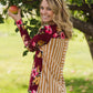 Floral and Striped Button Detail Top Tops
