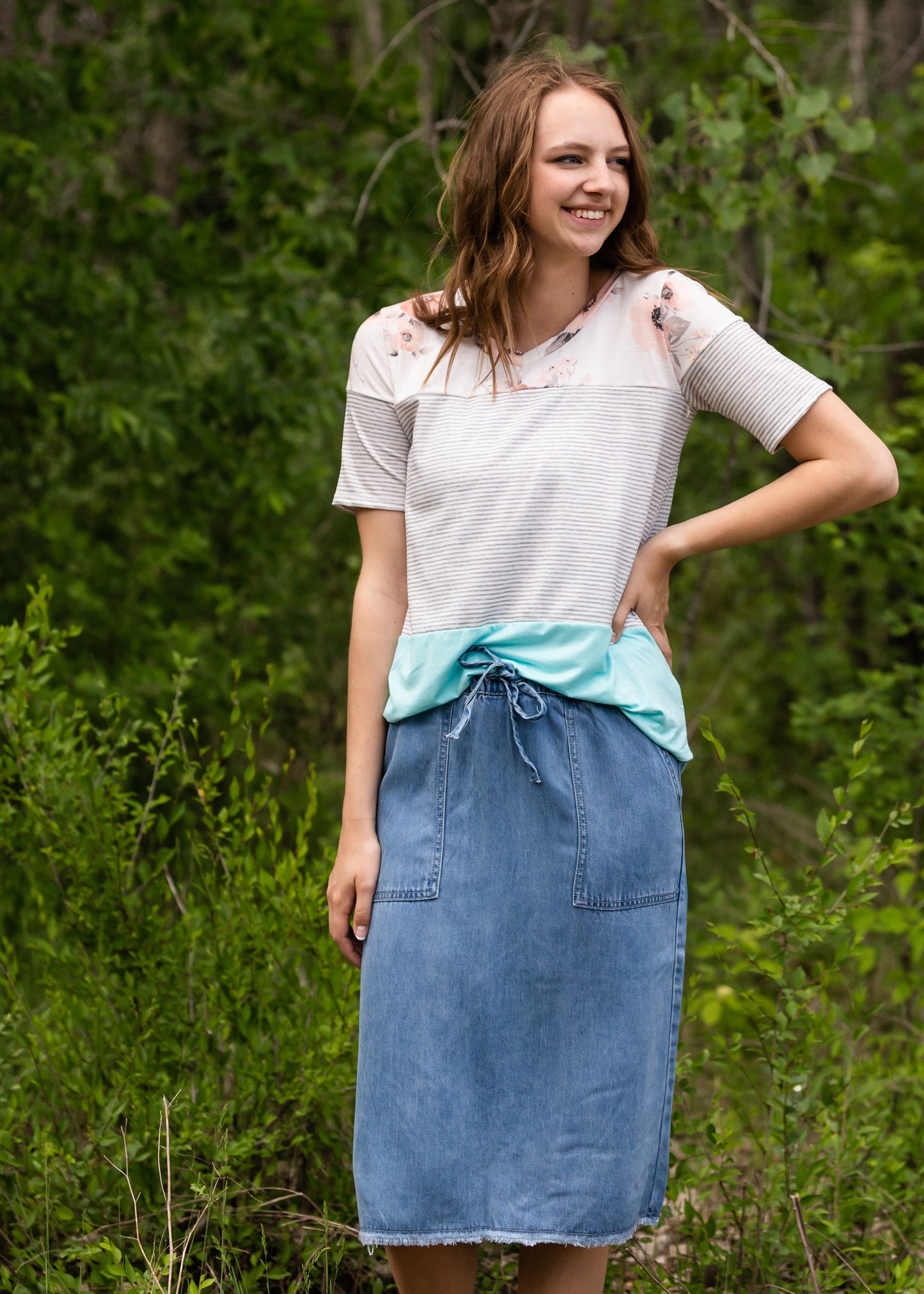 Floral and Striped French Terry Tee Tops