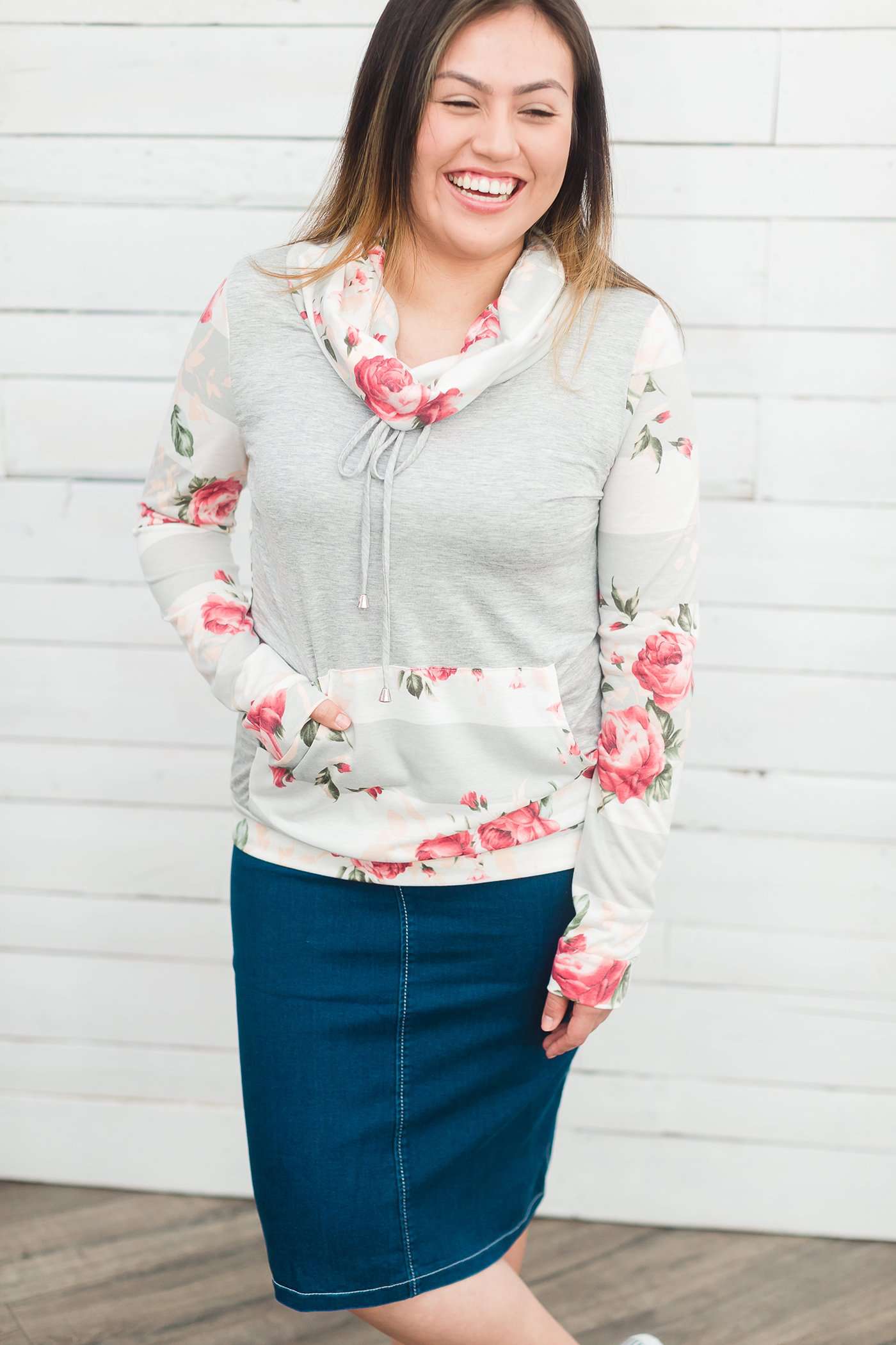 Floral Block Cowl Neck Top Tops