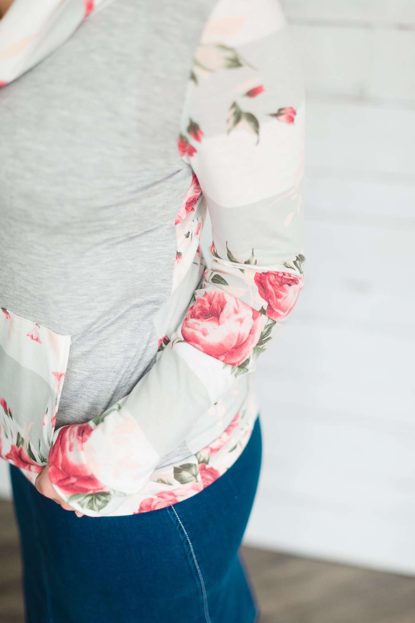Floral Block Cowl Neck Top Tops