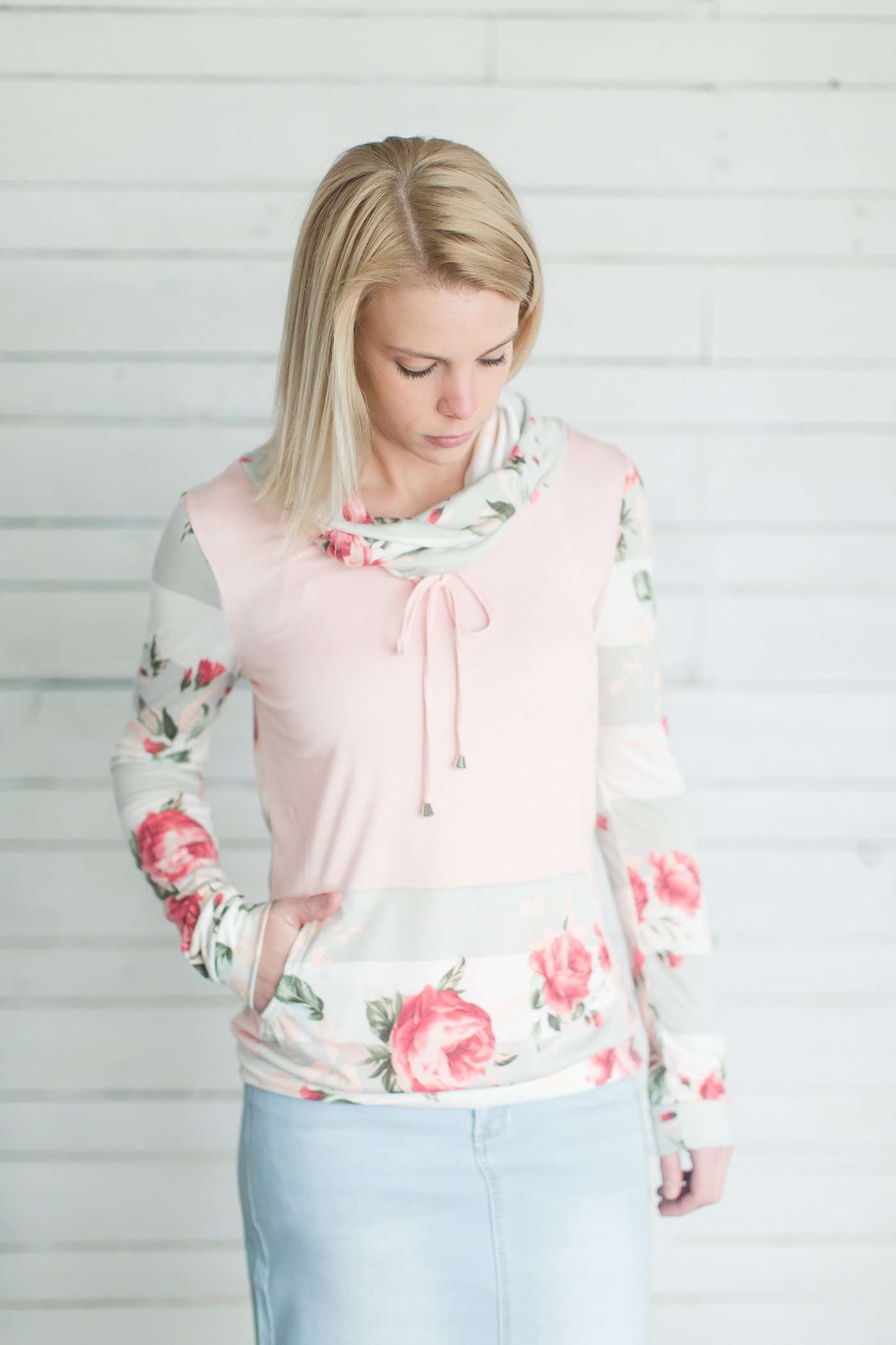 Floral Block Cowl Neck Top Tops