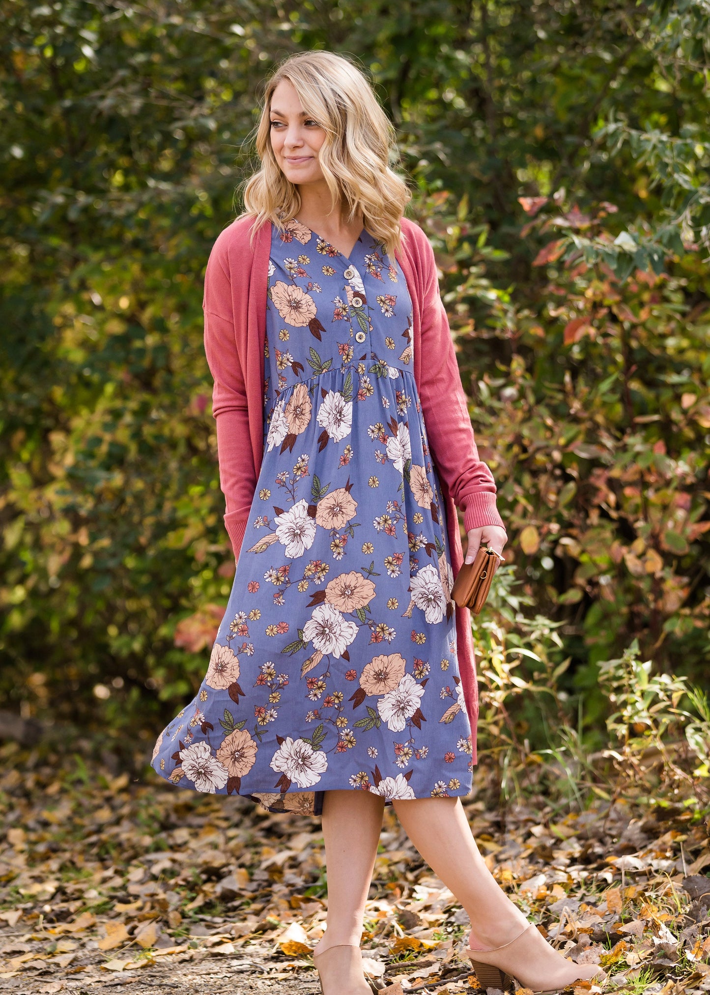 Floral Button Detail Midi Dress - FINAL SALE Dresses