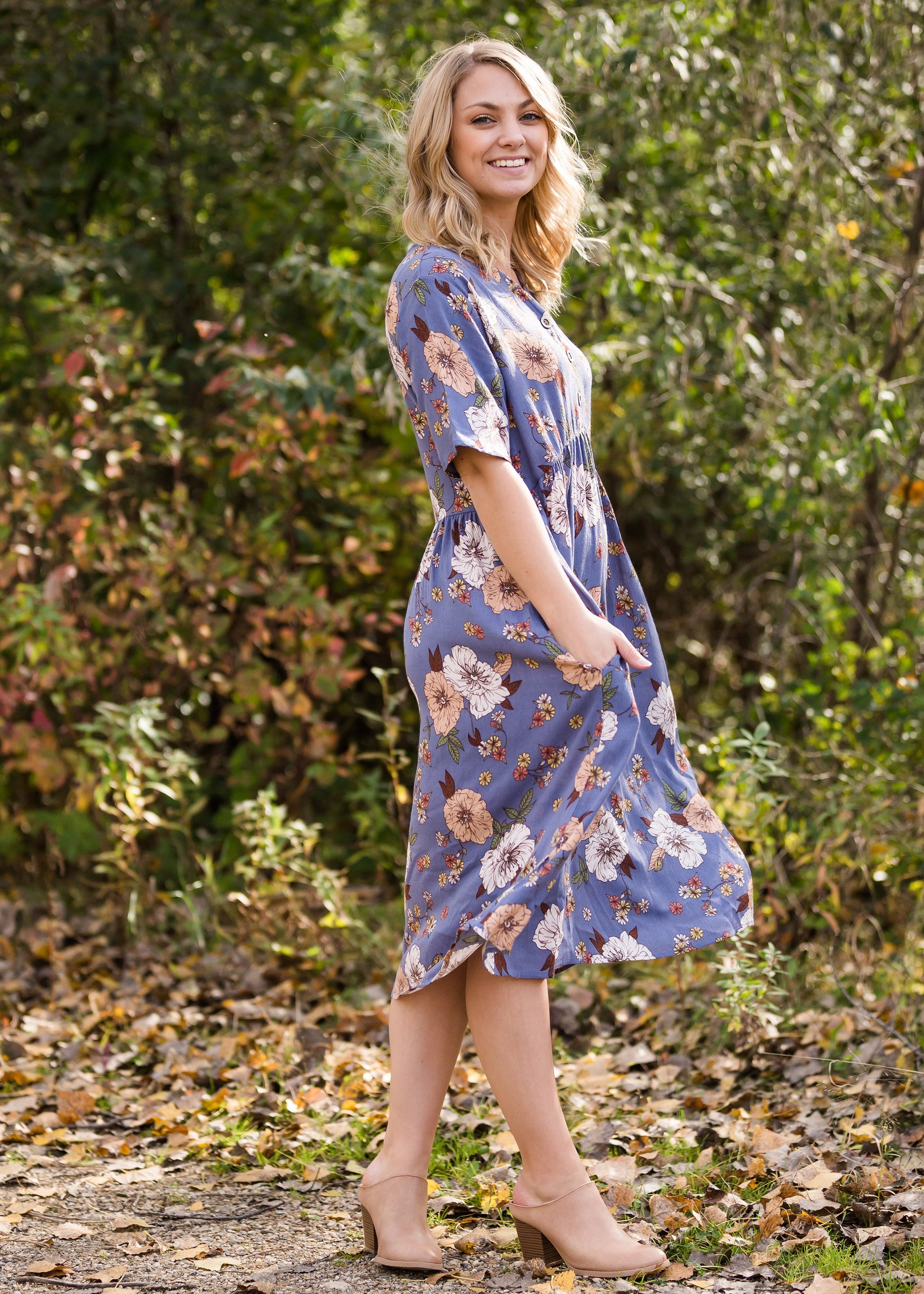 Floral Button Detail Midi Dress - FINAL SALE Dresses