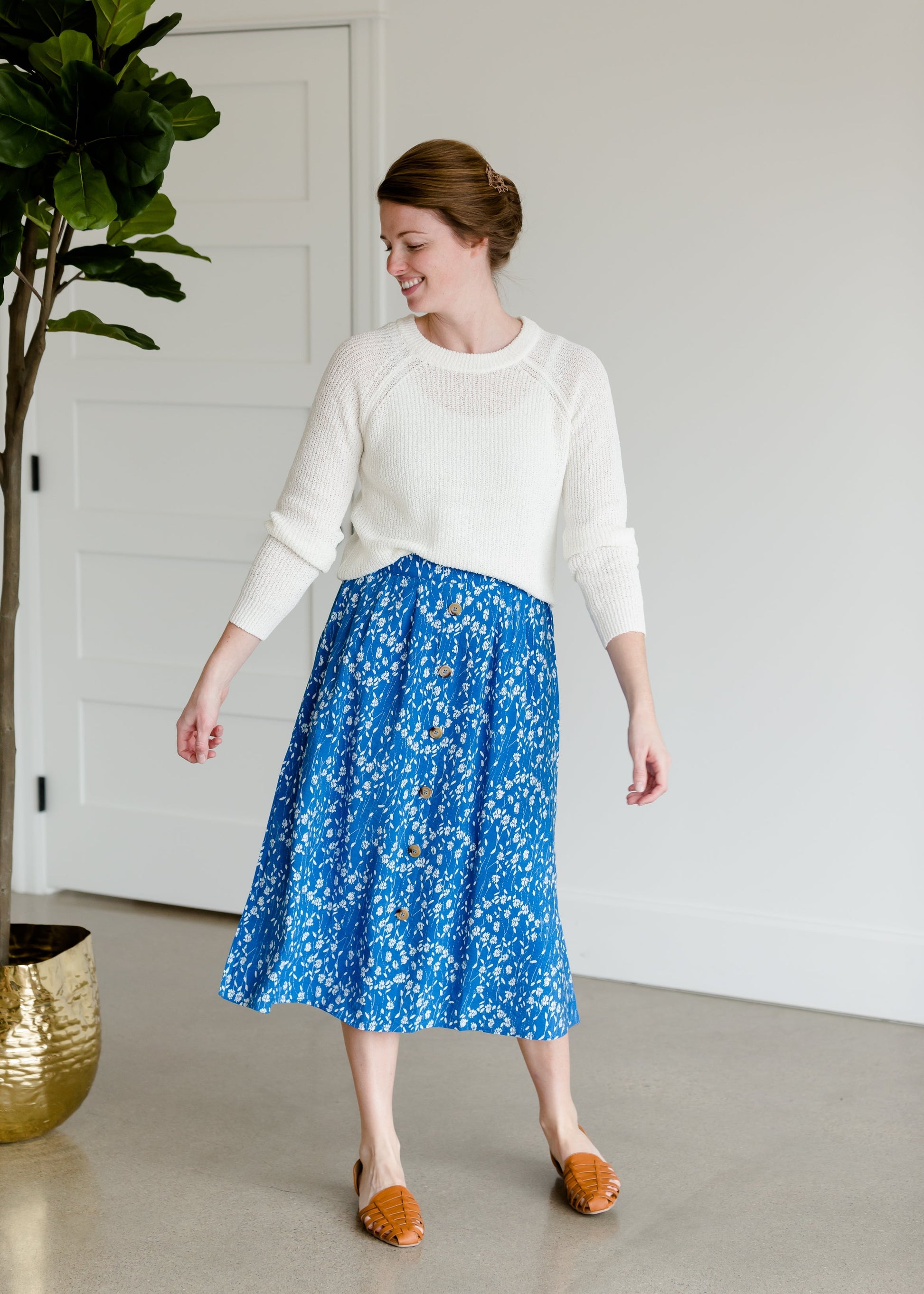 Floral Button Detail Midi Skirt - FINAL SALE Skirts