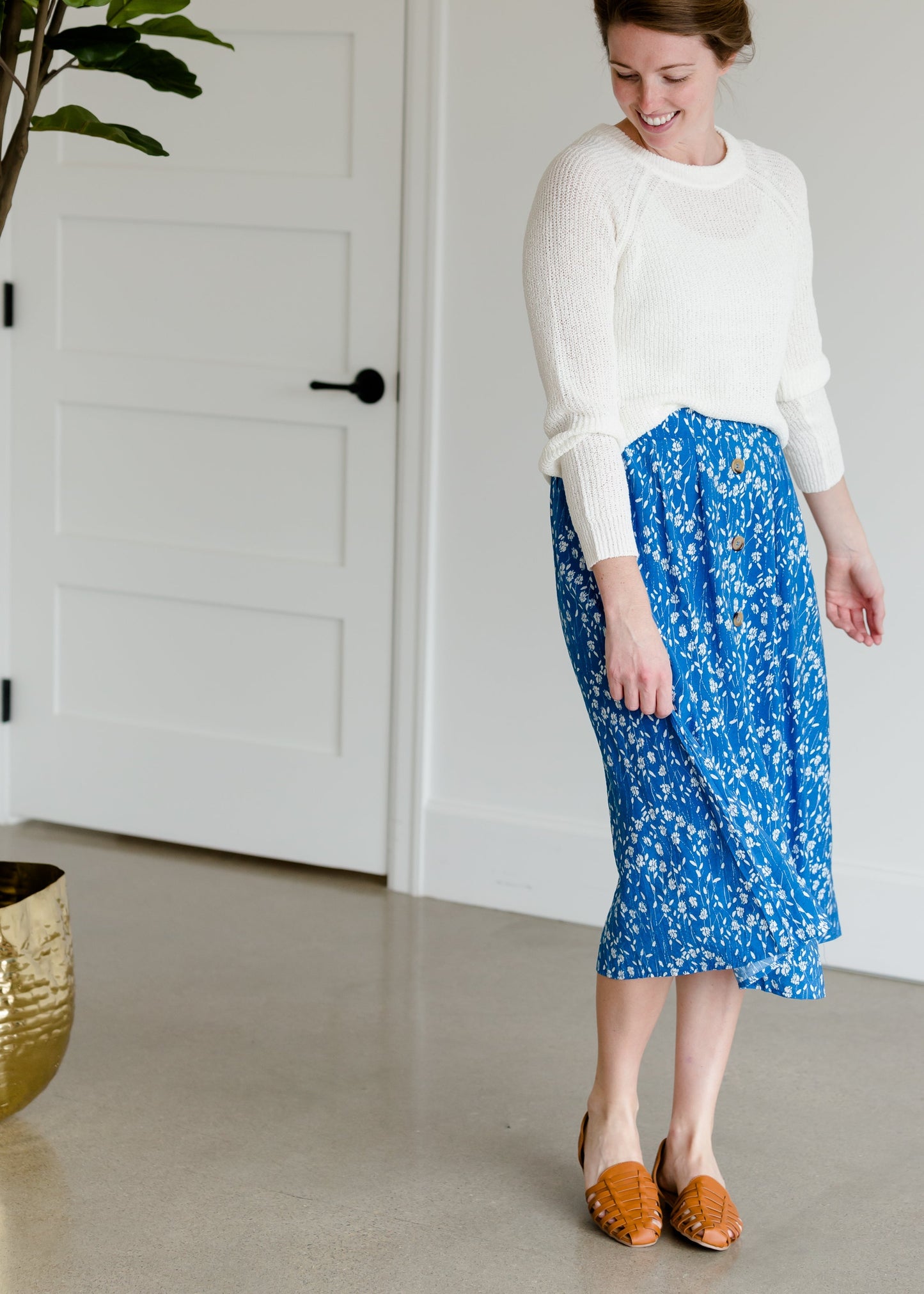 Floral Button Detail Midi Skirt - FINAL SALE Skirts