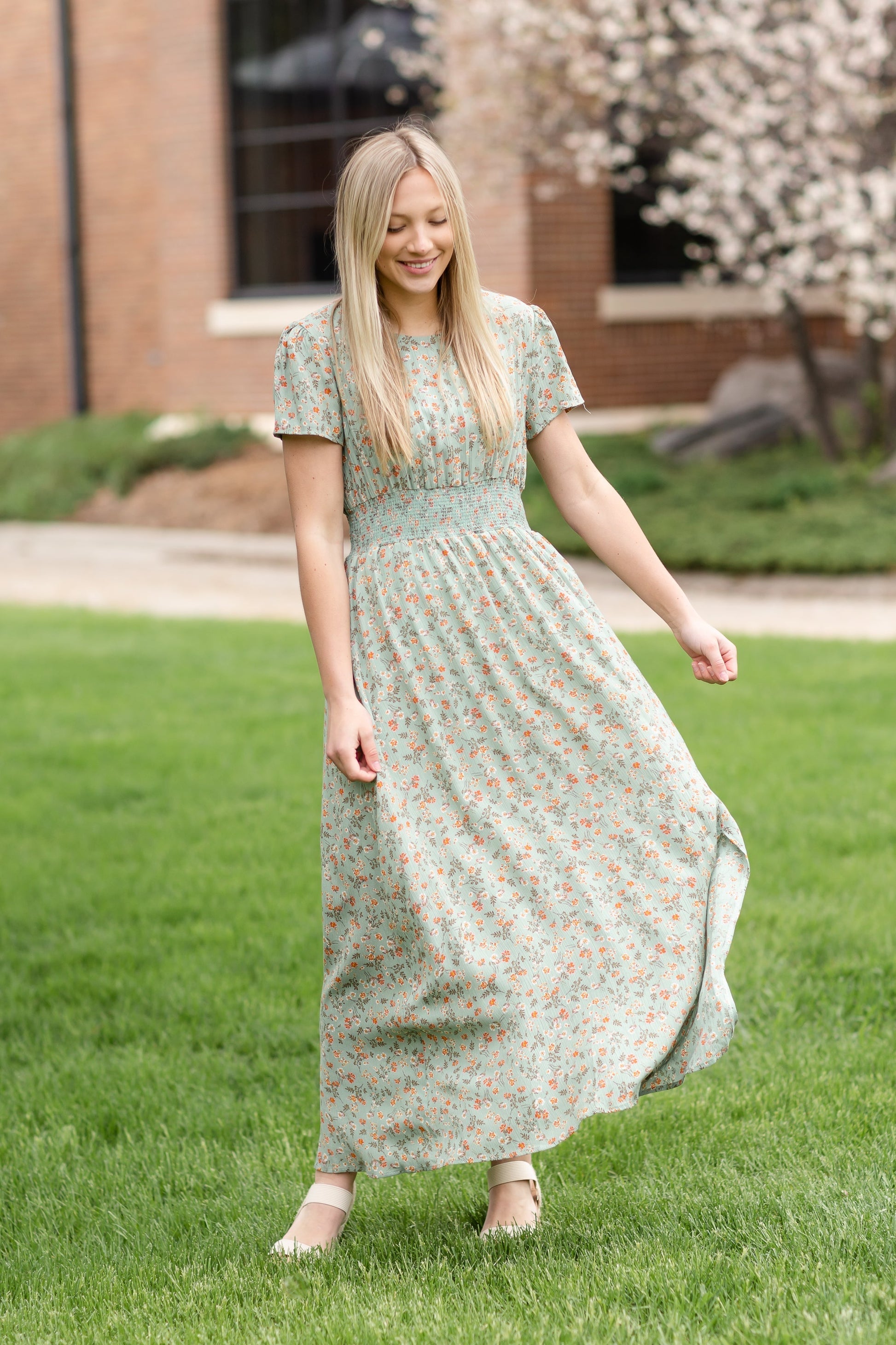 Floral Cinched Waist Maxi Dress - FINAL SALE Dresses Sage / S