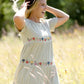 sage floral embroidered midi dress