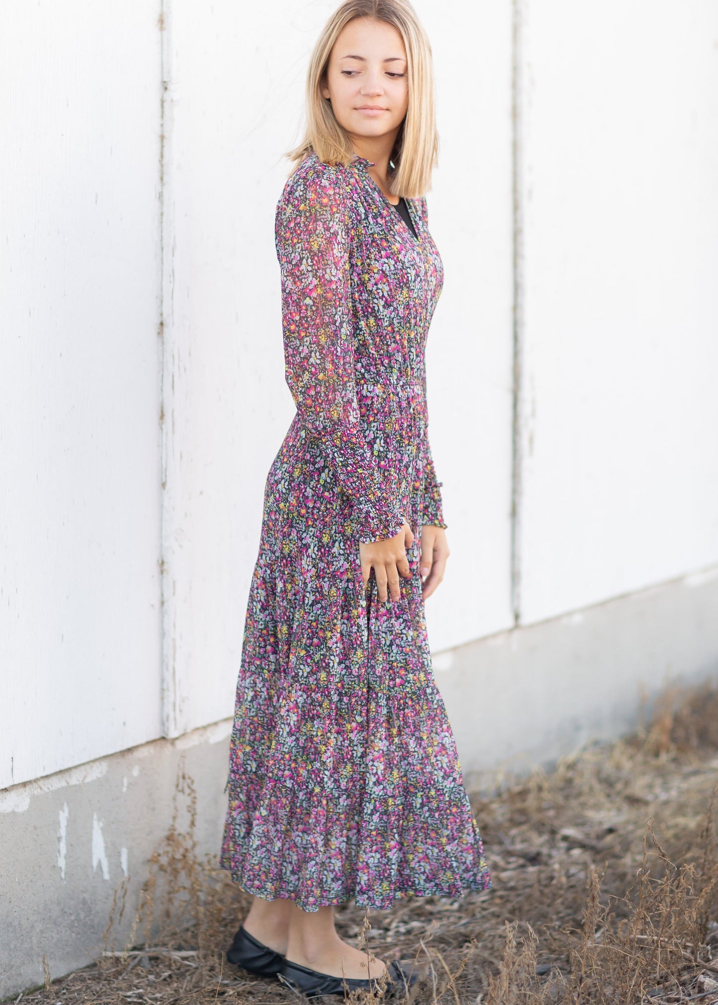Floral Ditsy Print Long Sleeve Maxi Dress Dresses