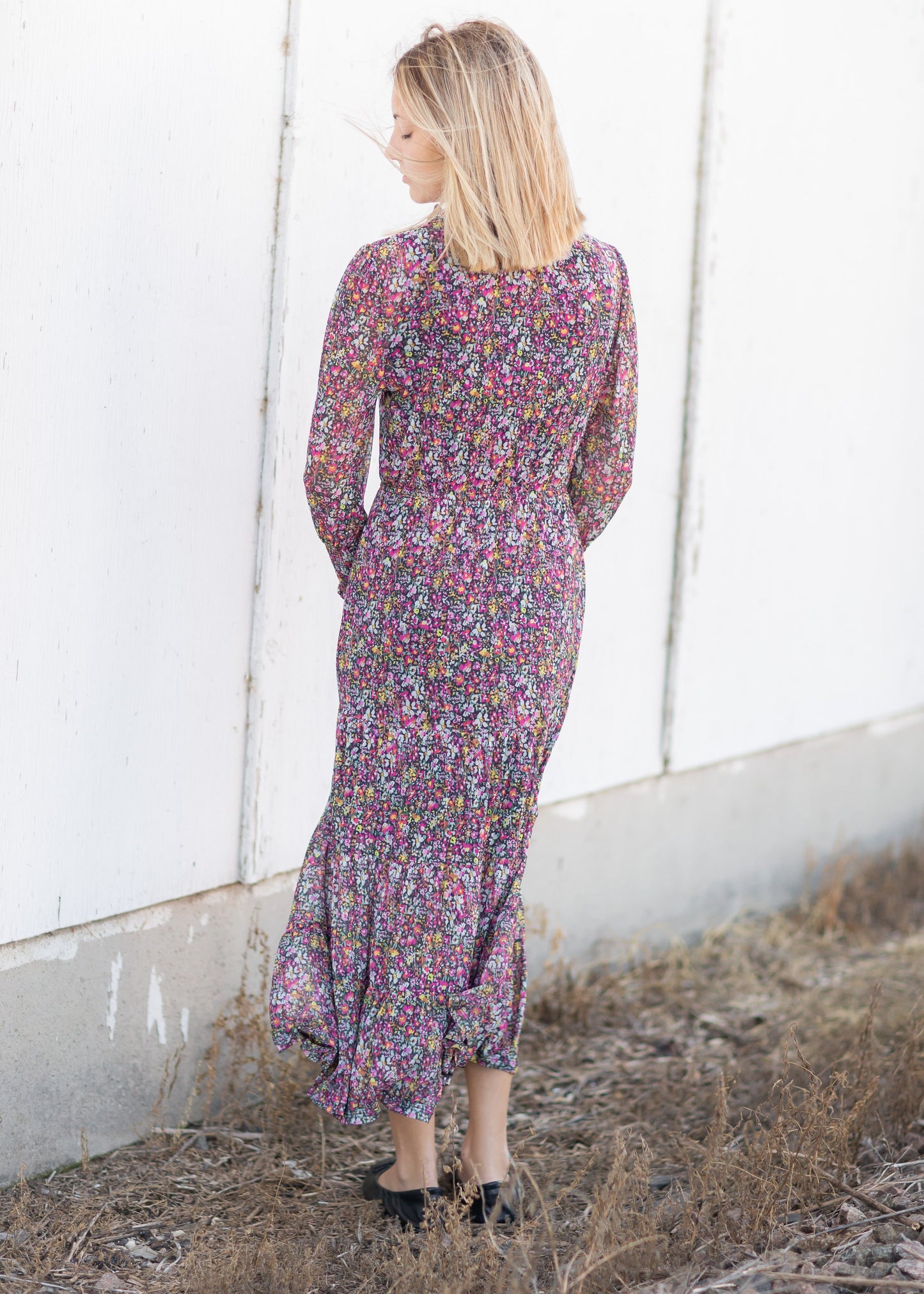 Floral Ditsy Print Long Sleeve Maxi Dress Dresses