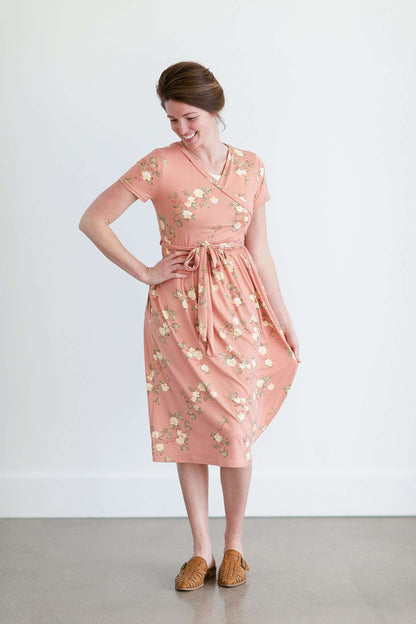 Floral Faux Wrap Midi Dress-FINAL SALE Dresses