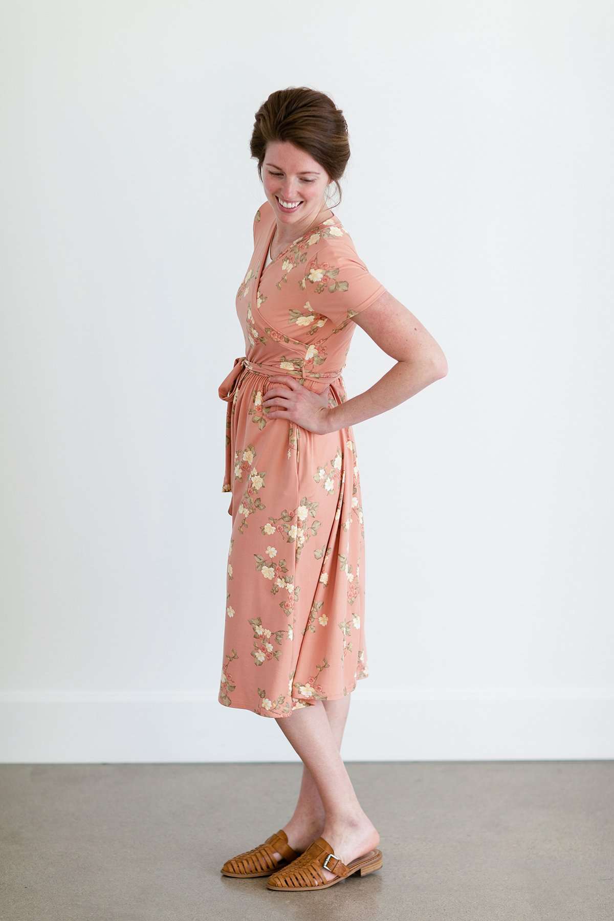 Floral Faux Wrap Midi Dress-FINAL SALE Dresses