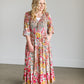 Floral Faux Wrap Smocked Bodice Maxi Dress Dresses