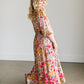 Floral Faux Wrap Smocked Bodice Maxi Dress Dresses
