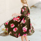 Modest girls and conservative teens burgandy and olive floral swing dress
