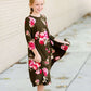 Modest girls and conservative teens burgandy and olive floral swing dress