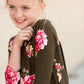 Modest girls and conservative teens burgandy and olive floral swing dress