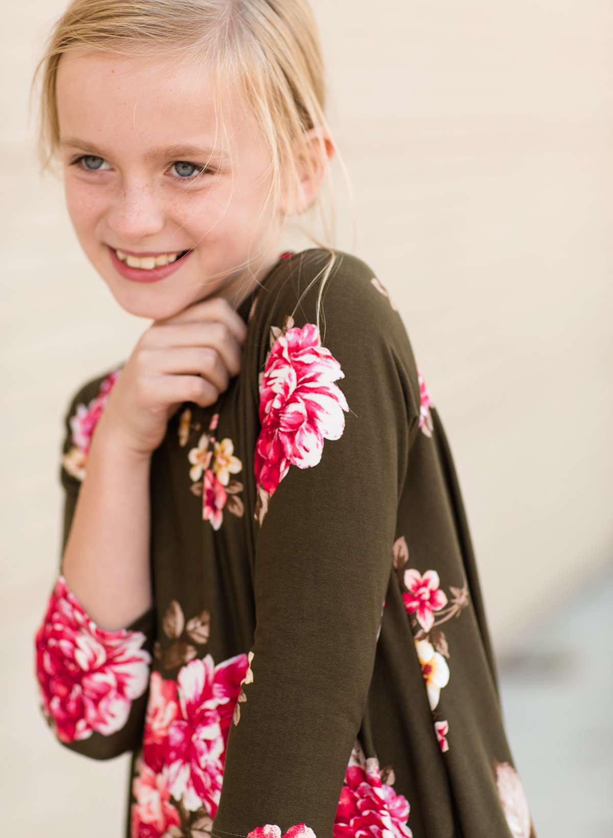 Modest girls and conservative teens burgandy and olive floral swing dress