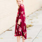 Modest girls and conservative teens burgandy and olive floral swing dress
