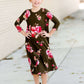 Modest girls and conservative teens burgandy and olive floral swing dress