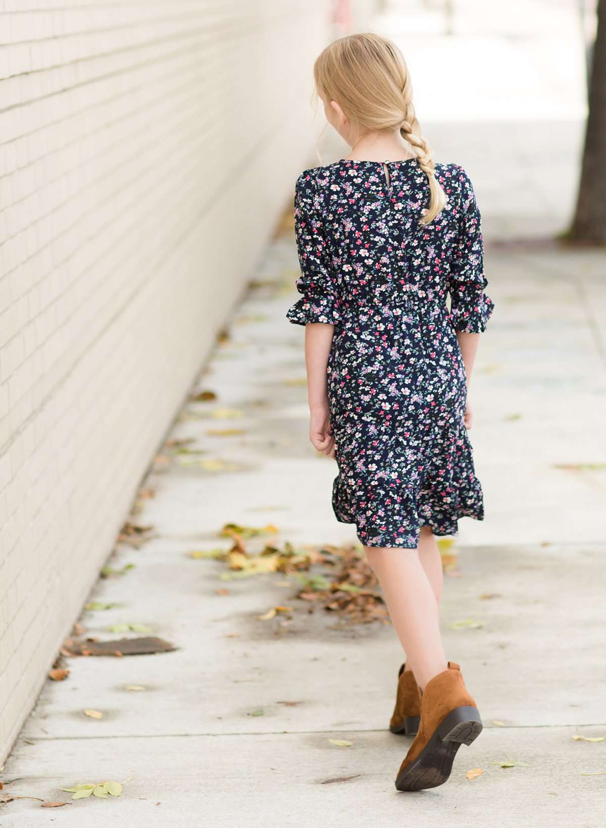 Modest girls and conservative teens navy and floral below the knee midi dress
