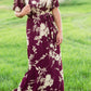 Floral Flutter Sleeve Plum Maxi Dress Dresses